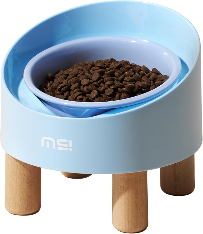 MS!MAKE SURE Cat Bowls, Adjustable Elevated Ceramic Cat Bowls with Anti-Slip Rubber Pad, Splash Guard, Lead & Cadmium Free, Whisker Friendly, for Puppies & Cats - 5.1" Wide, 295ML (10 oz), Blue - Image 1